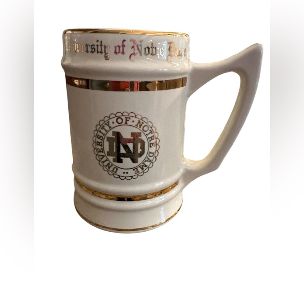 VTG Notre Dame University WC Bunting Large Mug Stein Cup in Off White Gold Trim